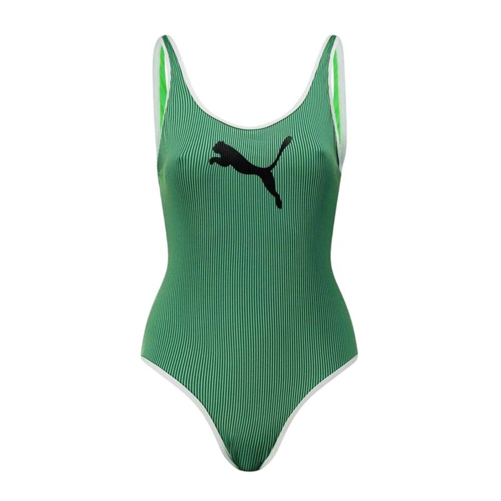 Puma Womens/Ladies Striped Ribbed One Piece Bathing Suit / Green